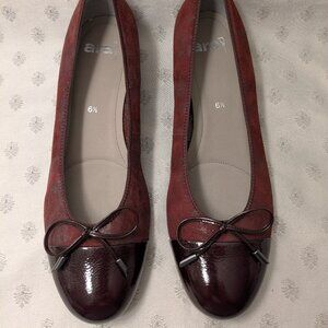 Size 6 ara Ballet Flats Burgandy with Patent Toe Cap and Flaire
